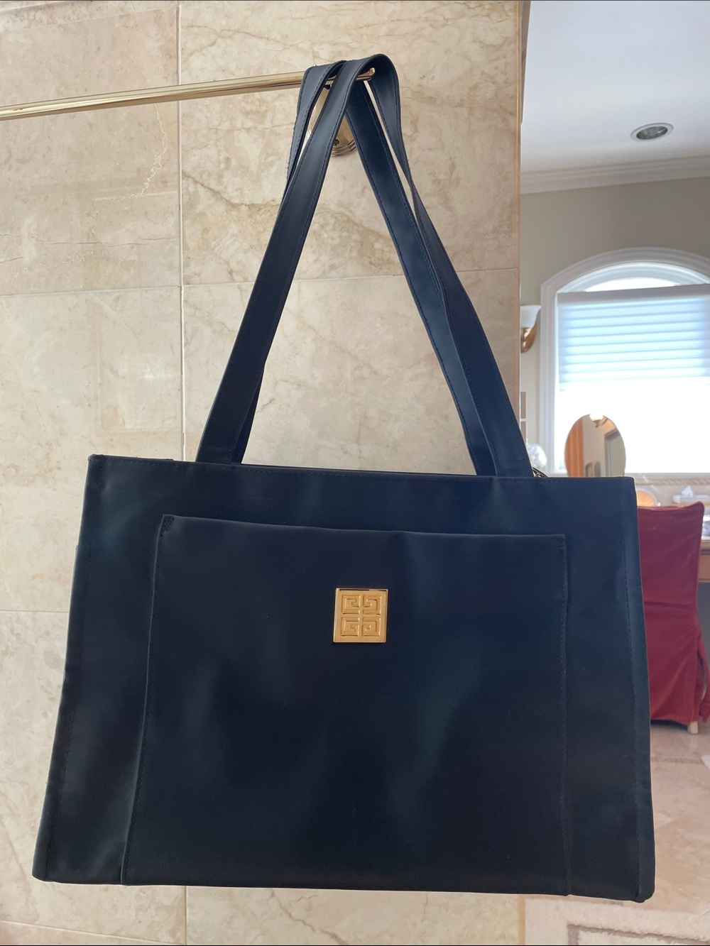 Givenchy Parfume Logo Black Tote with Gold Emblem Logo